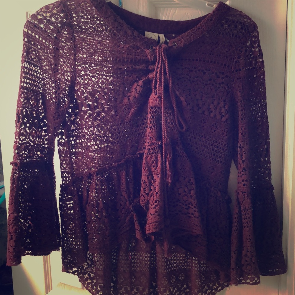 Garnet crop long sleeve tassel shirt